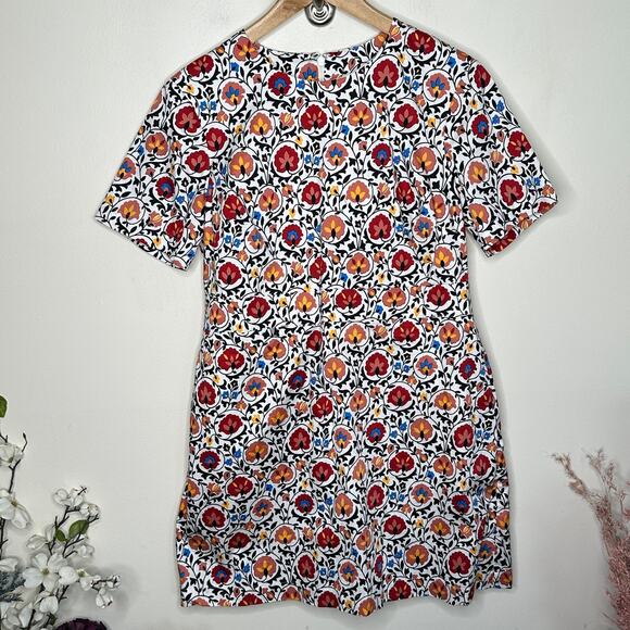 BODEN Cotton Mini Shift Dress Enchanting Bloom Floral Red Orange Sz 10 P {3R24} - Picture 2 of 5